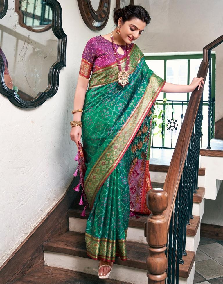 Rama Green Silk Woven Saree