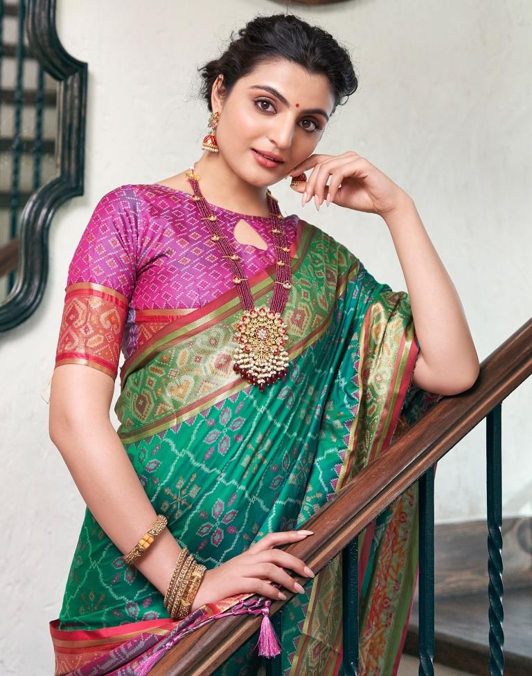 Rama Green Silk Woven Saree