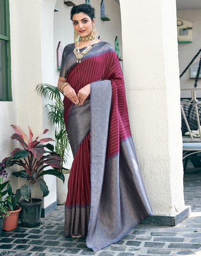 Maroon Silk Woven Saree