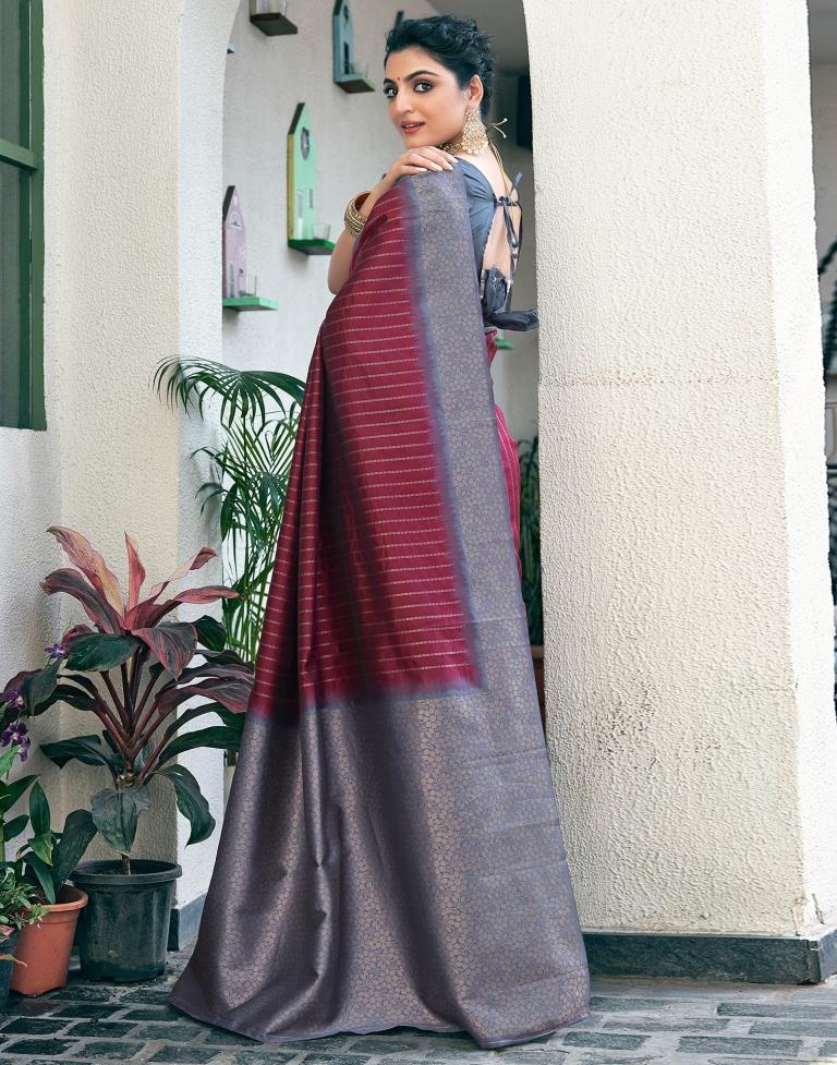 Maroon Silk Woven Saree