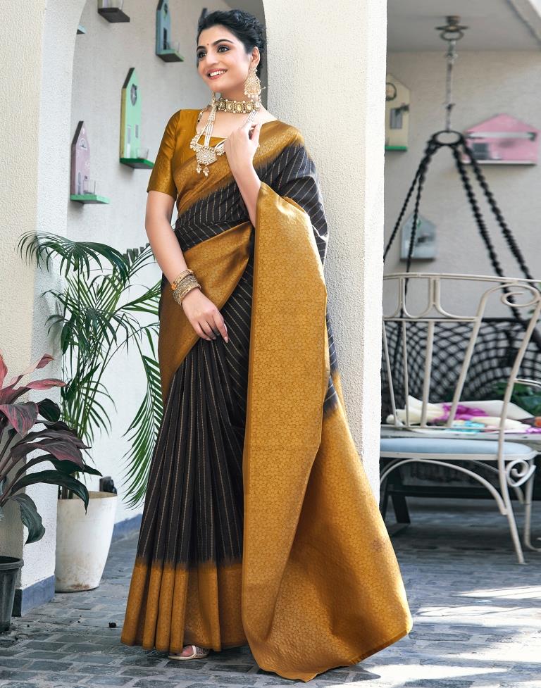 Black &amp; Gold Silk Woven Saree