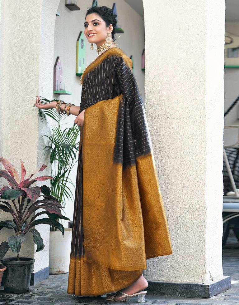 Black &amp; Gold Silk Woven Saree