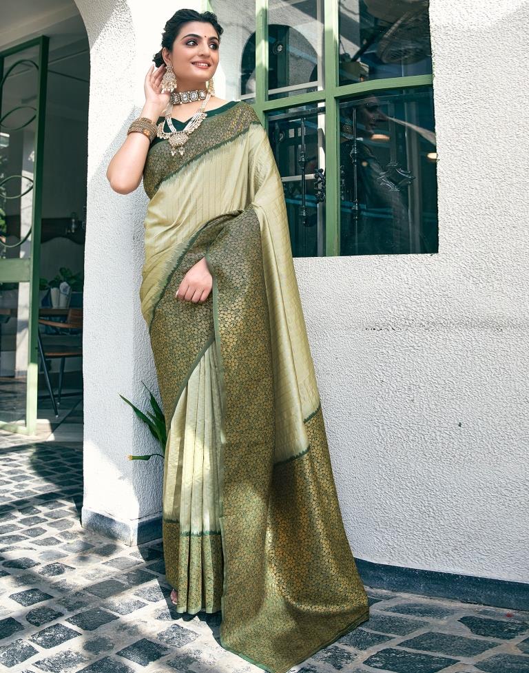 Dusty Green Silk Woven Saree