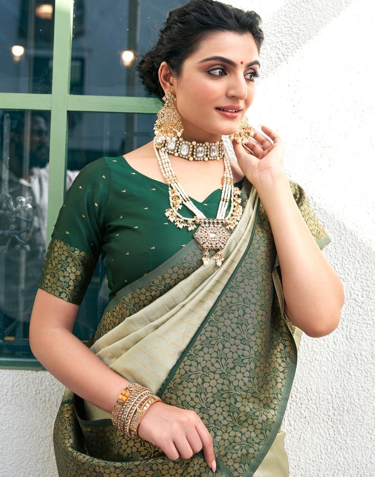 Dusty Green Silk Woven Saree