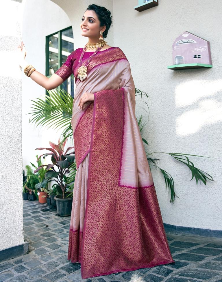 Dusty Pink Silk Woven Saree