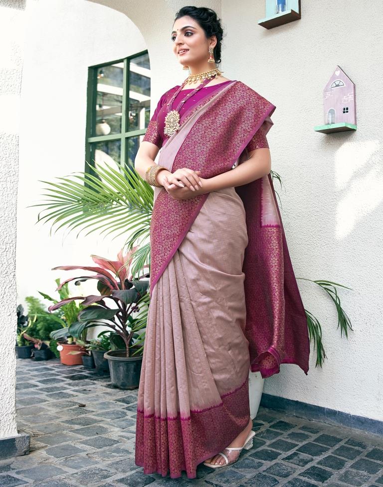 Dusty Pink Silk Woven Saree