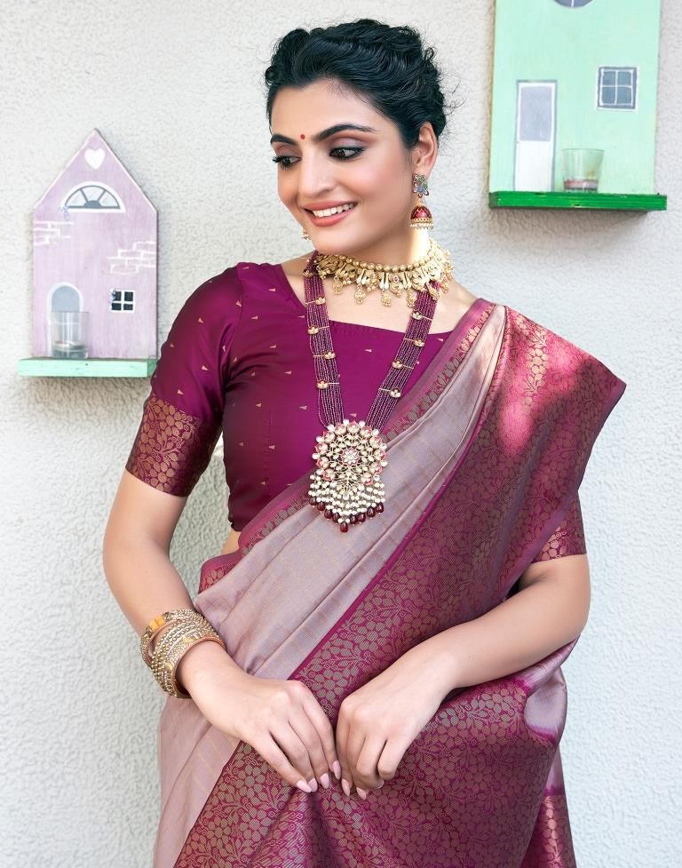 Dusty Pink Silk Woven Saree