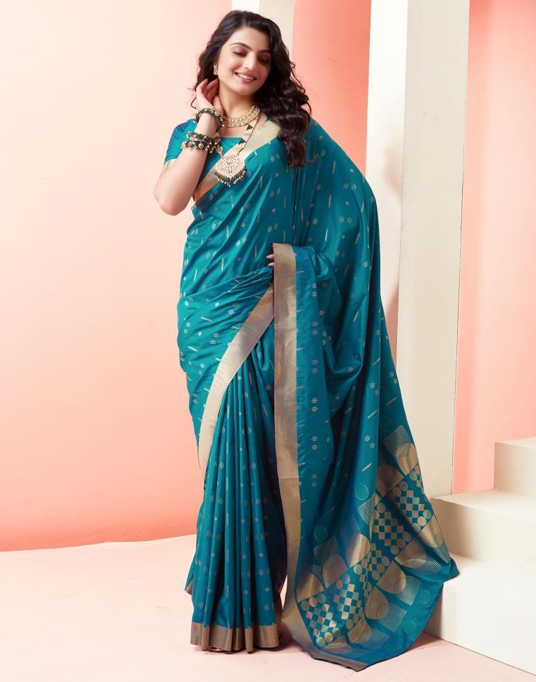 Peacock Blue Silk Woven Saree