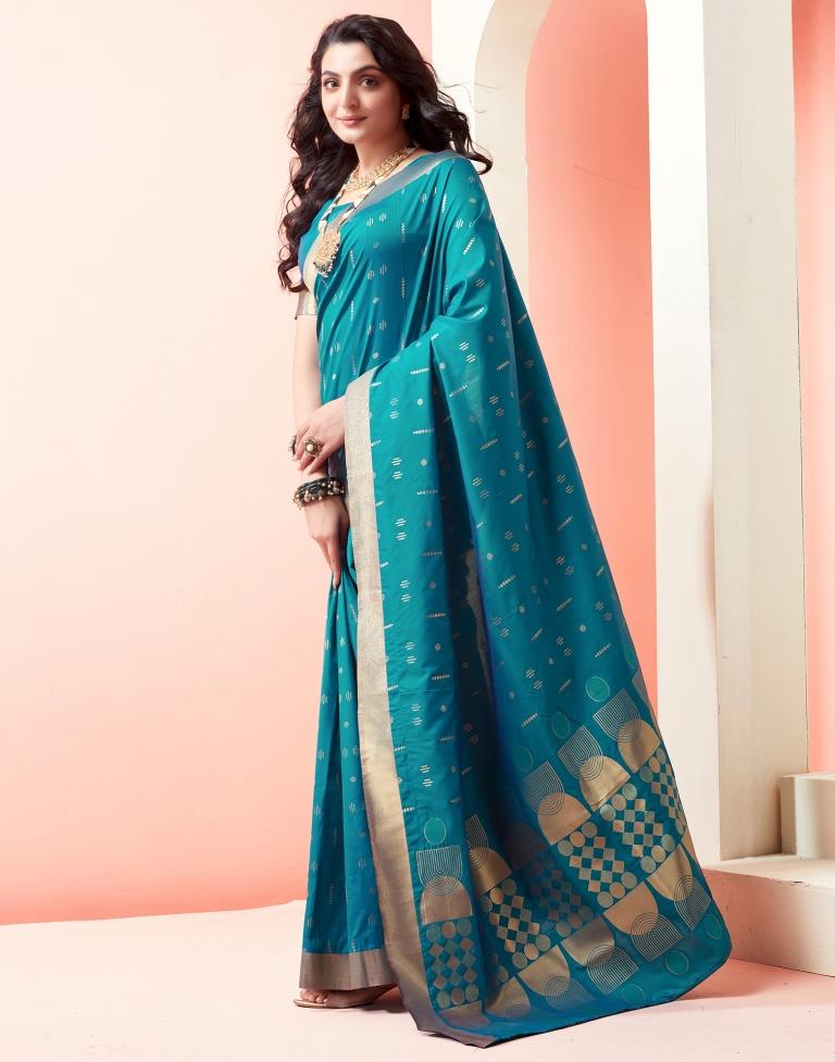 Peacock Blue Silk Woven Saree