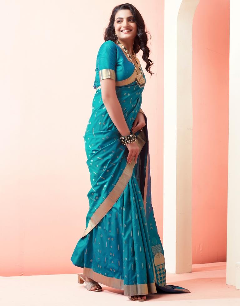 Peacock Blue Silk Woven Saree