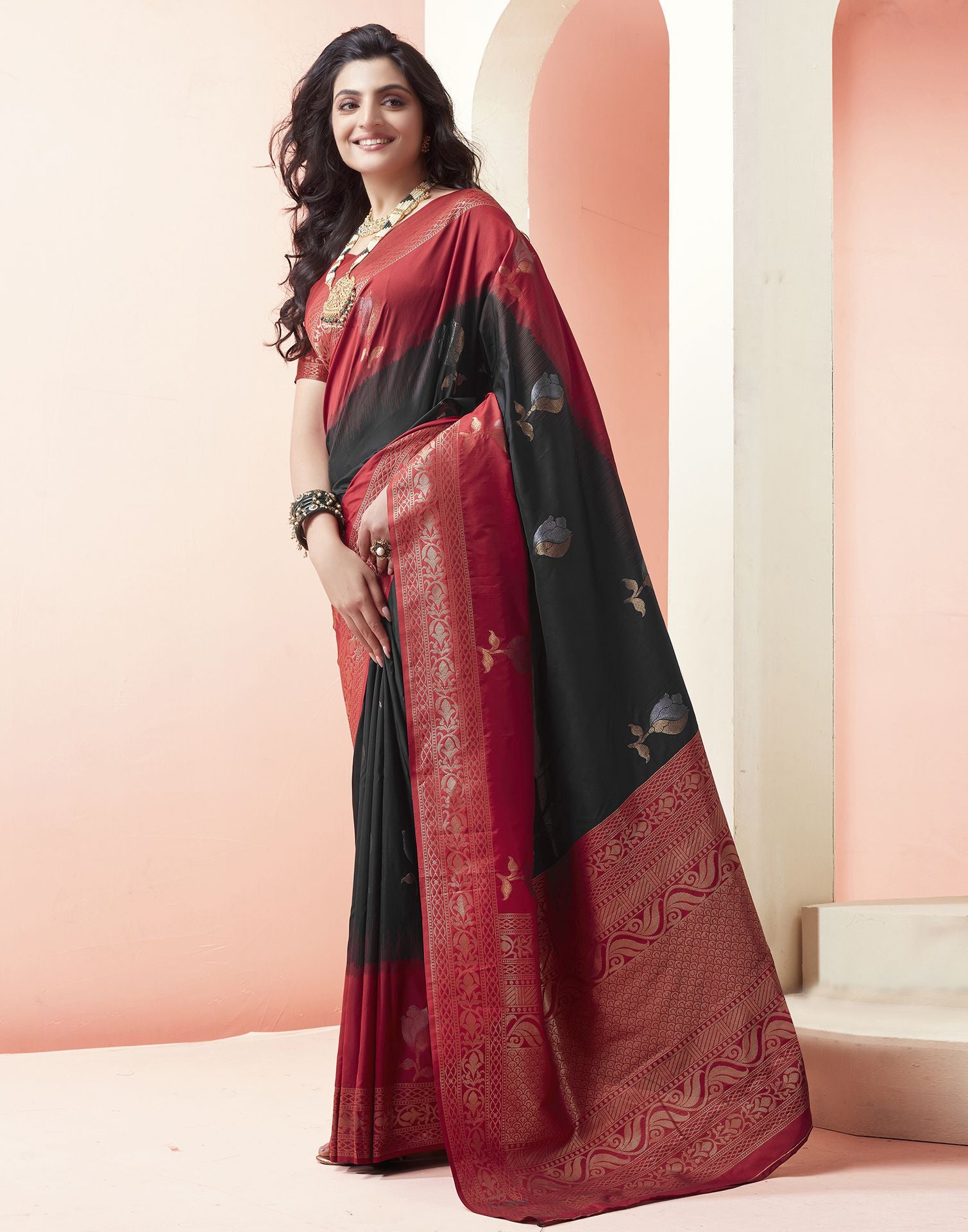 Black Jacquard Silk Saree