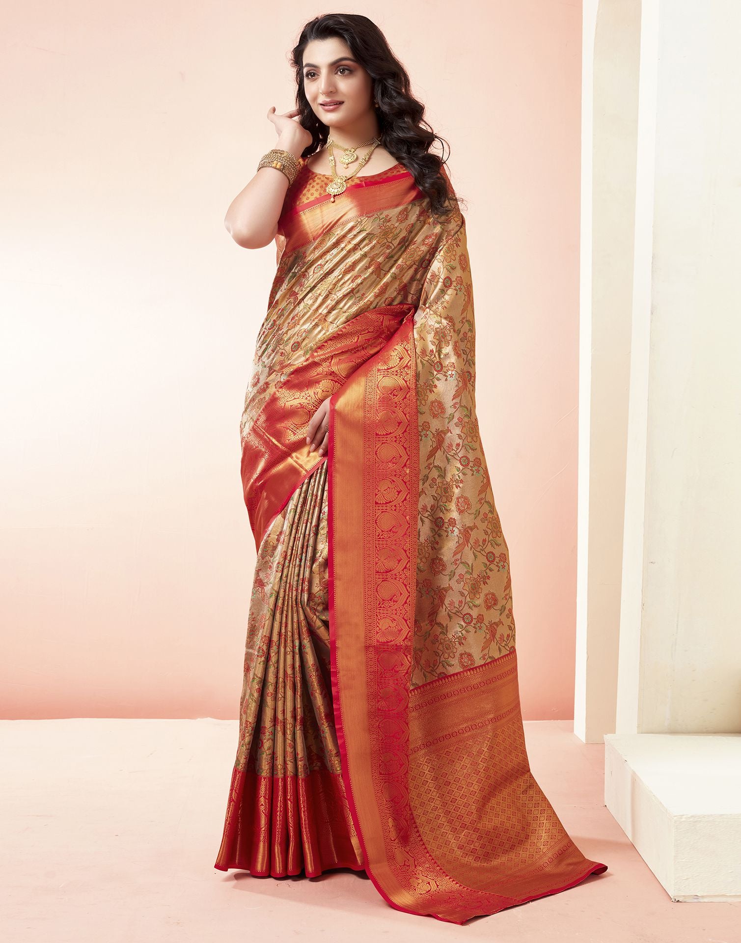 Golden Jacquard Silk Saree