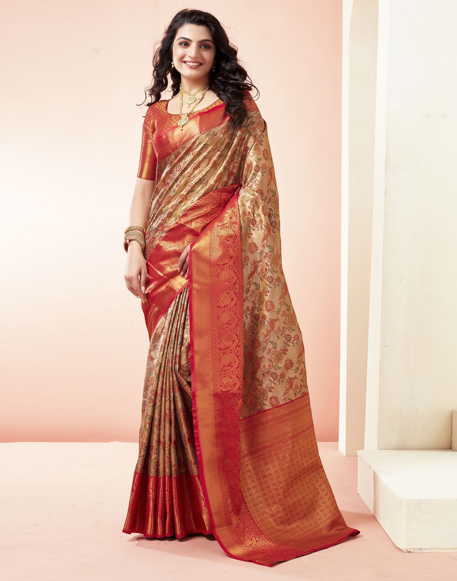 Golden Jacquard Silk Saree