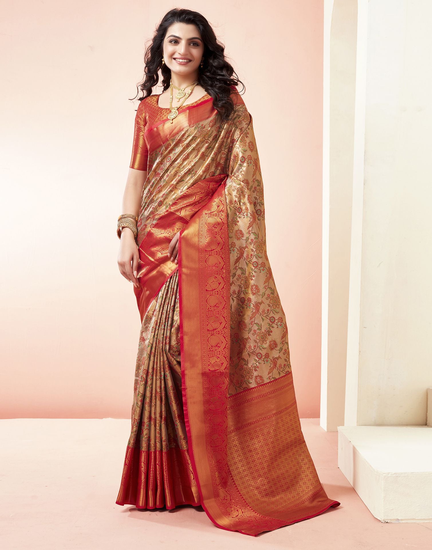 Golden Jacquard Silk Saree