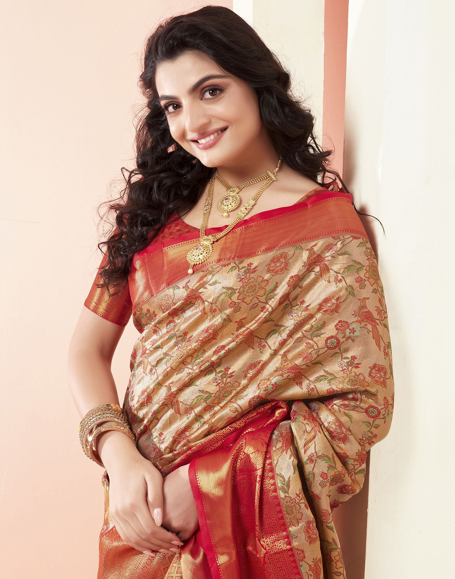 Golden Jacquard Silk Saree