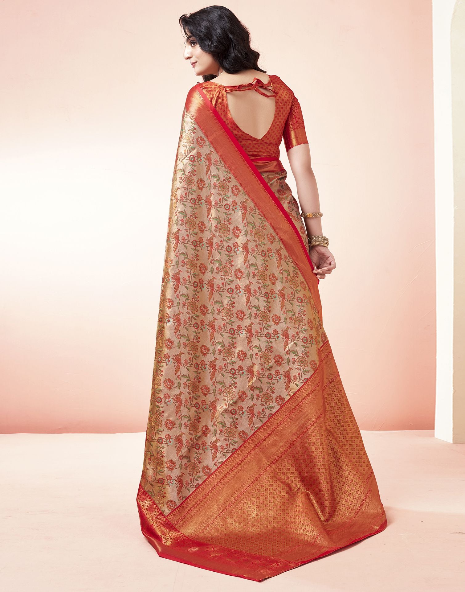 Golden Jacquard Silk Saree