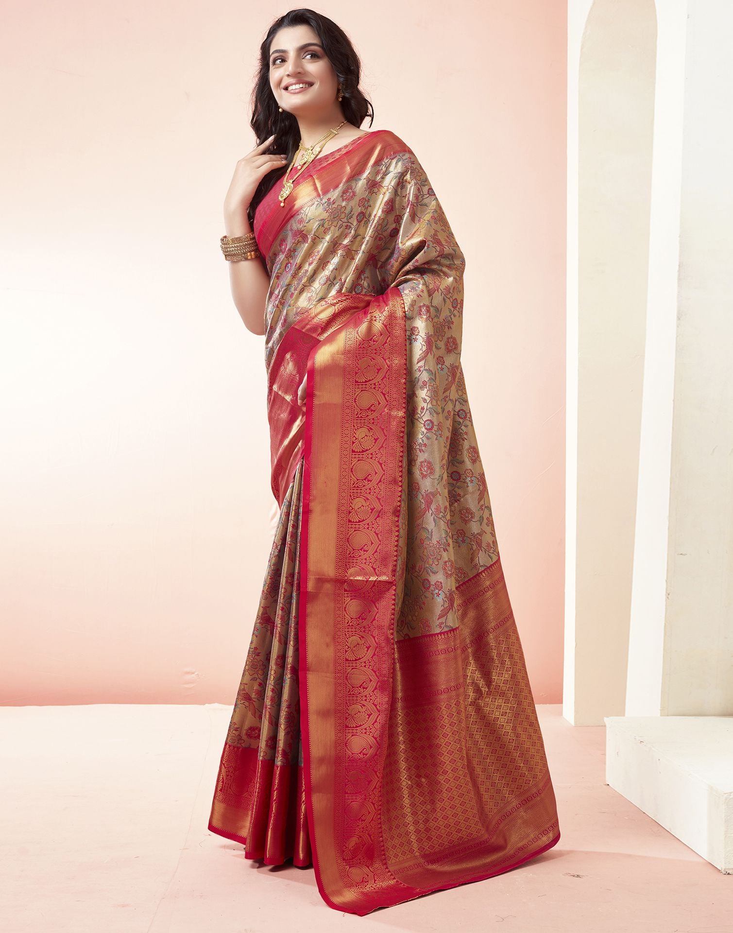 Golden Jacquard Silk Saree