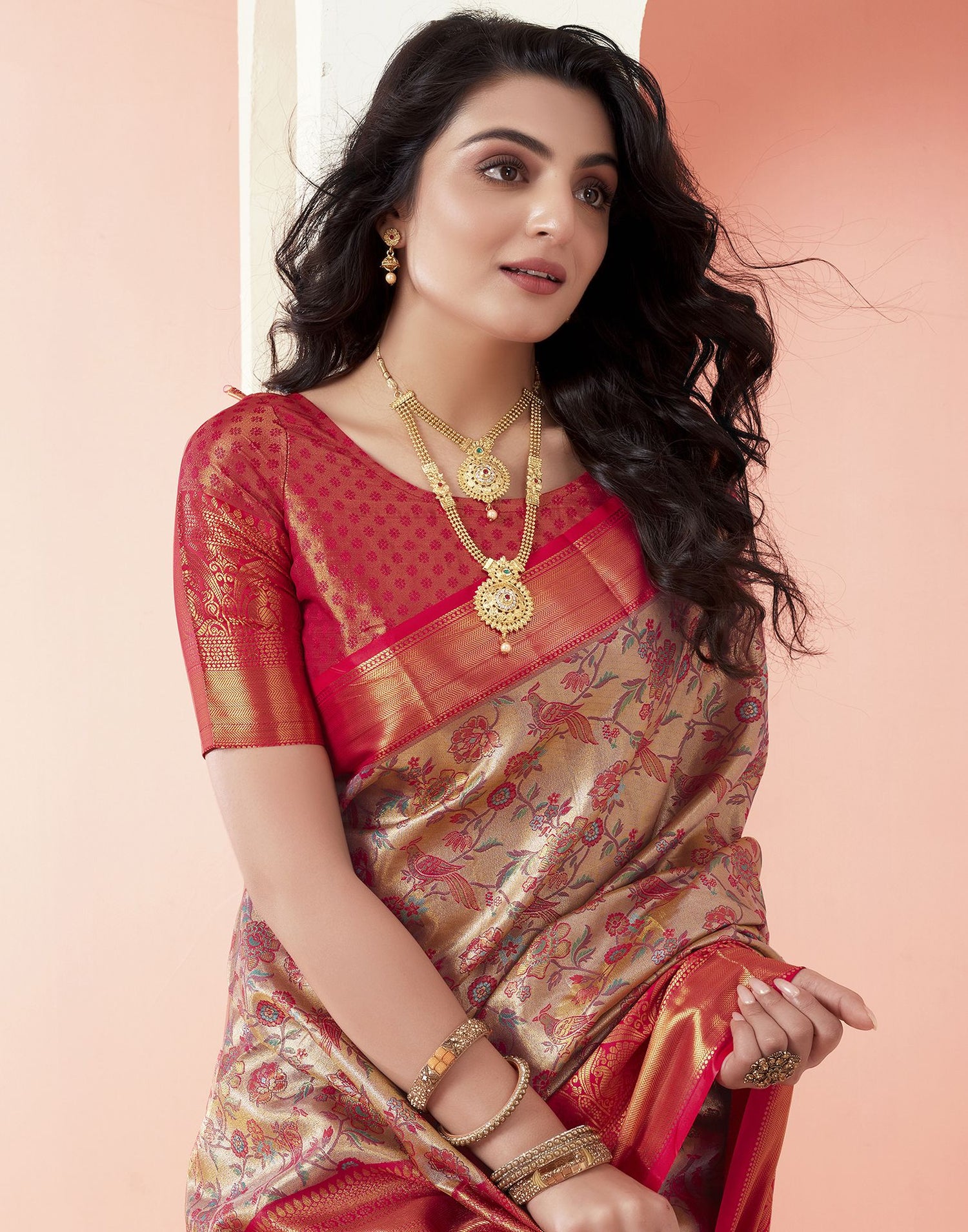 Golden Jacquard Silk Saree