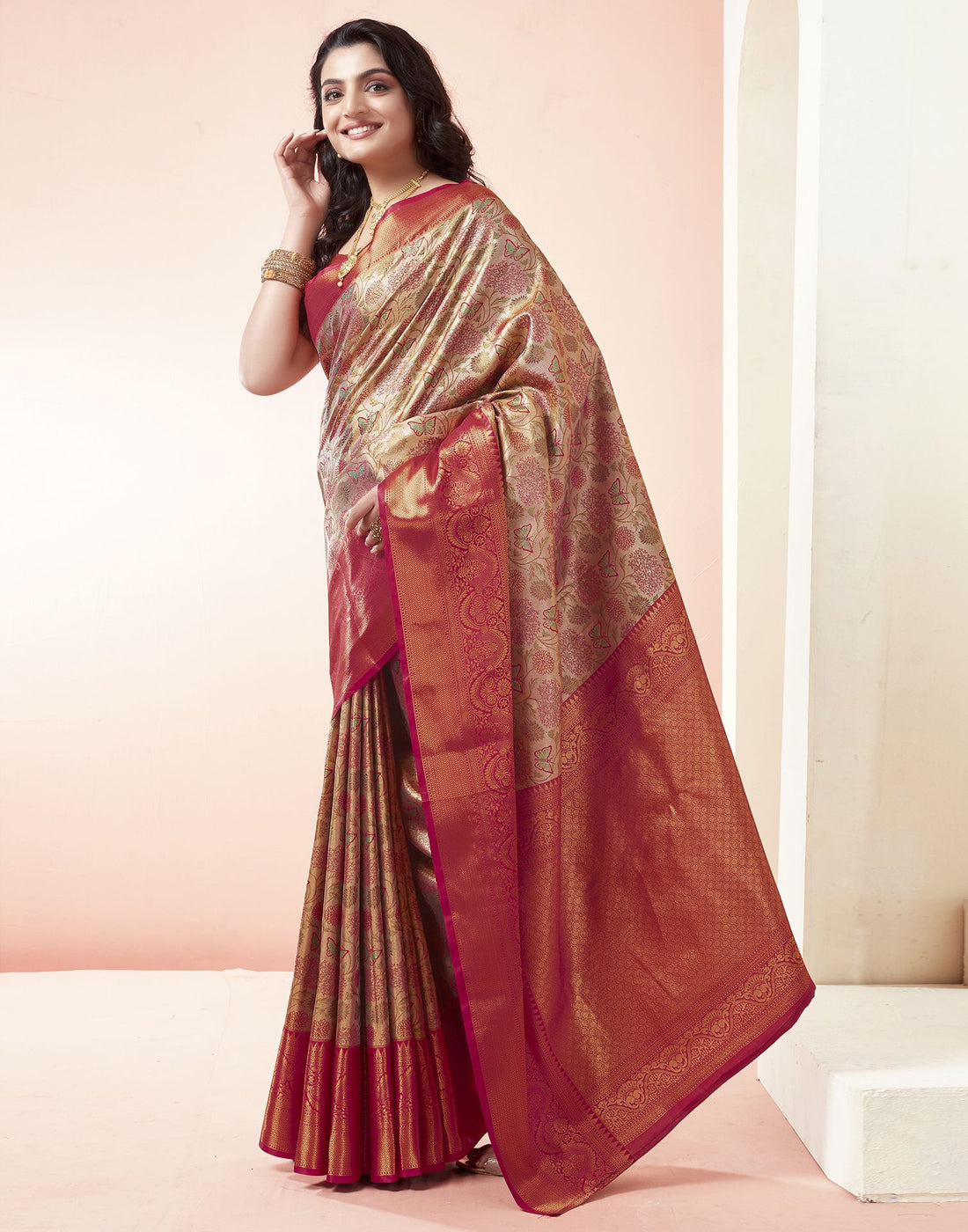 Golden Jacquard Silk Saree