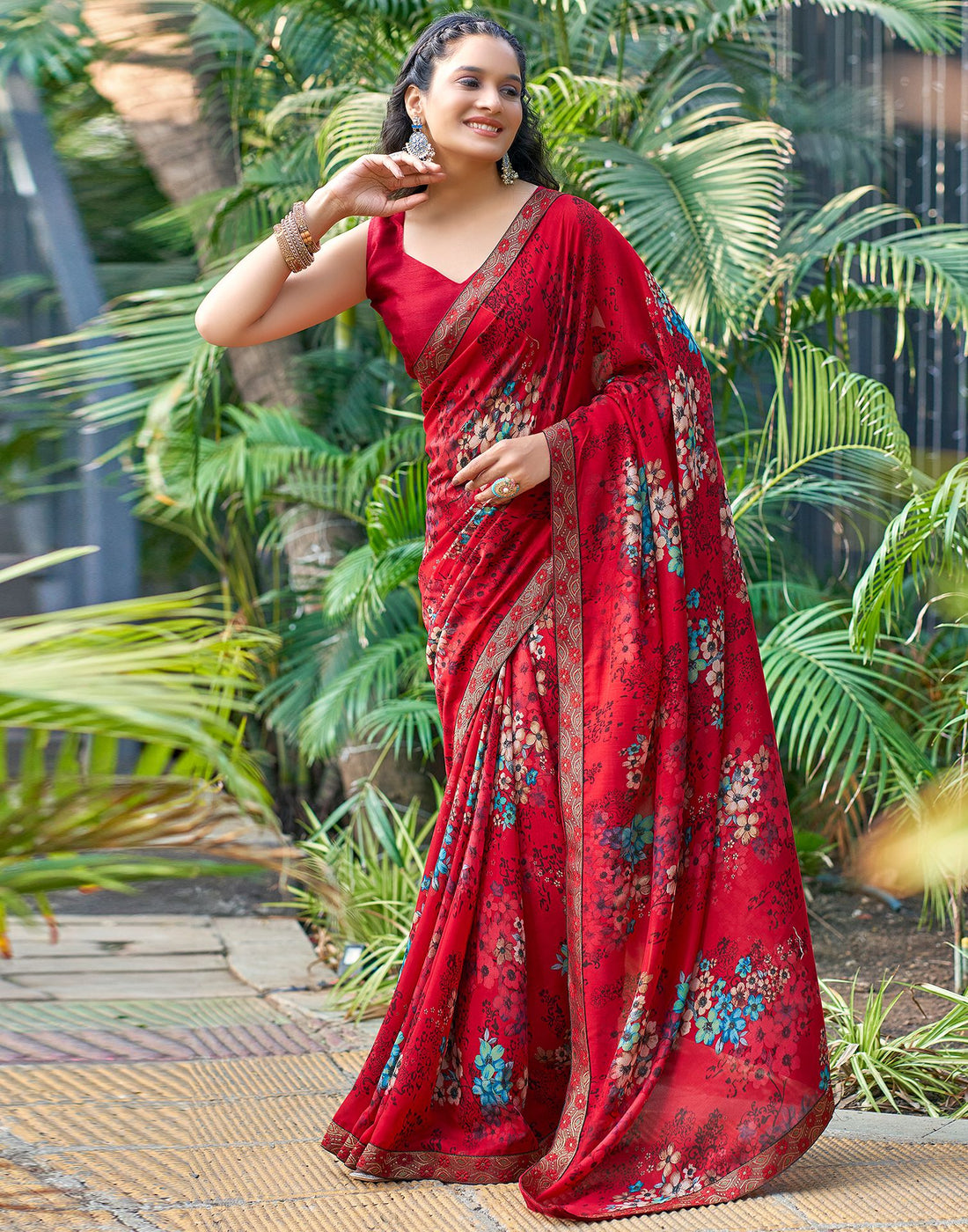 Red Printed Silk Saree