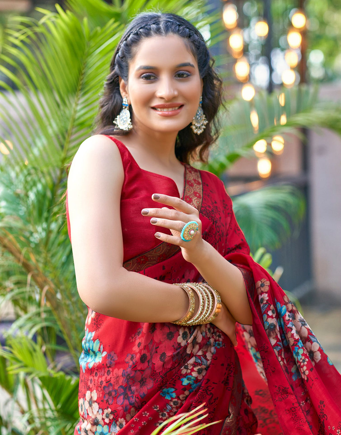 Red Printed Silk Saree