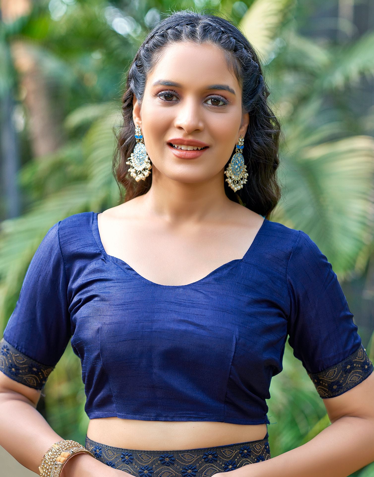 Navy Blue Printed Silk Saree