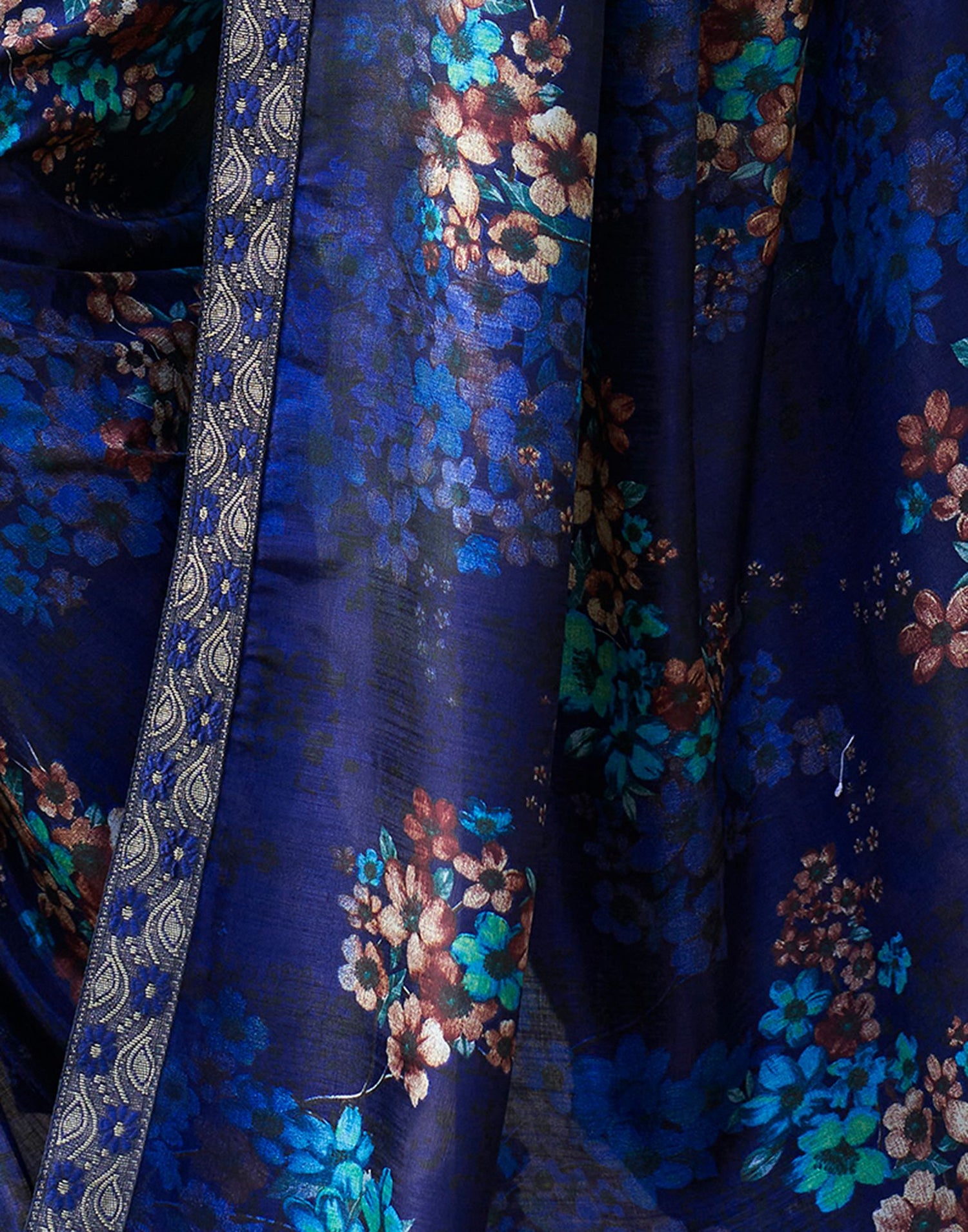 Navy Blue Printed Silk Saree