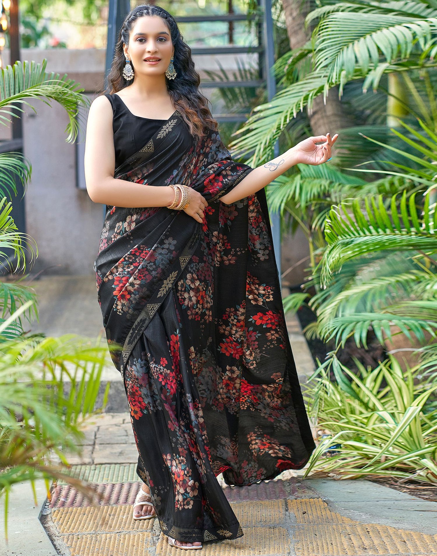 Black Printed Silk Saree