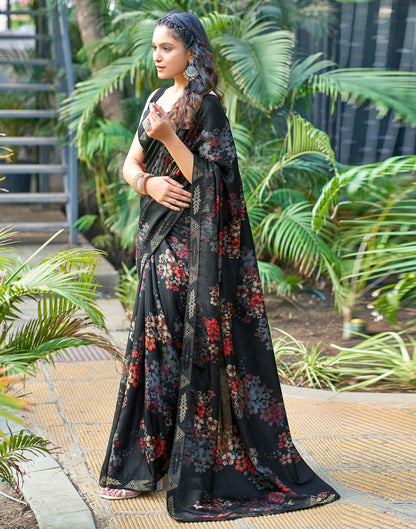 Black Printed Silk Saree