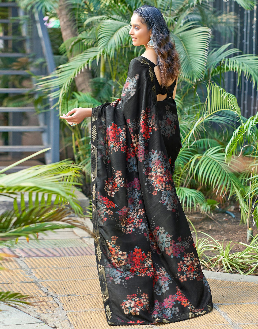 Black Printed Silk Saree