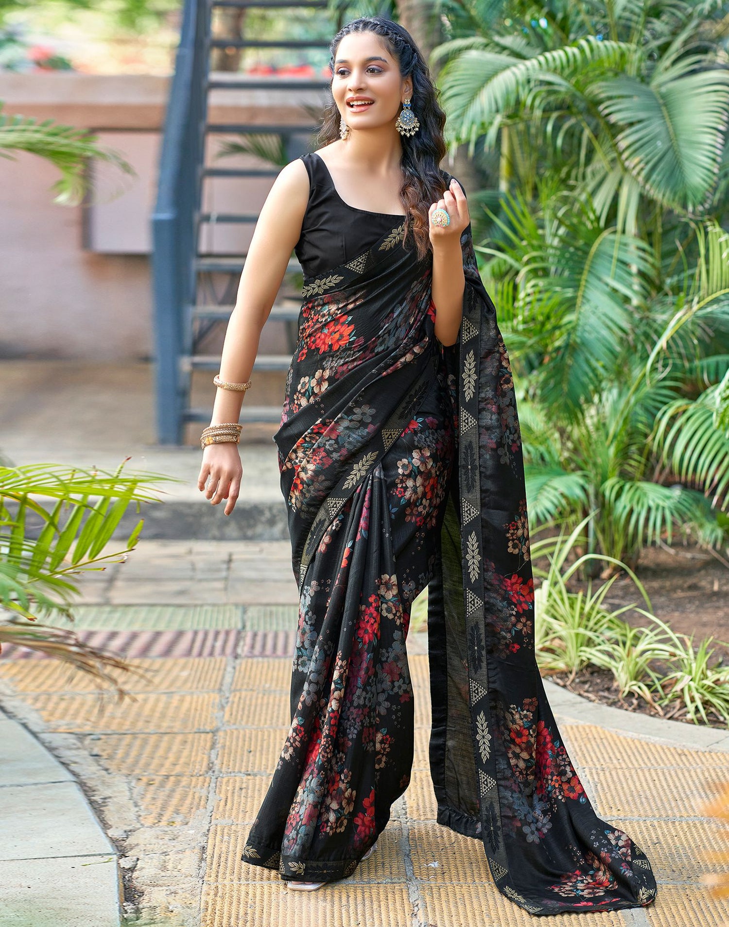 Black Printed Silk Saree