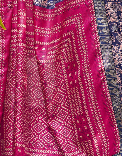 Dark Blue Printed Silk Saree