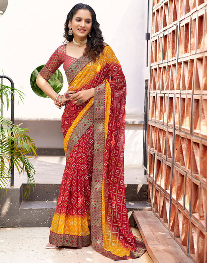 Red Bandhani Printed Saree