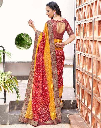 Red Bandhani Printed Saree