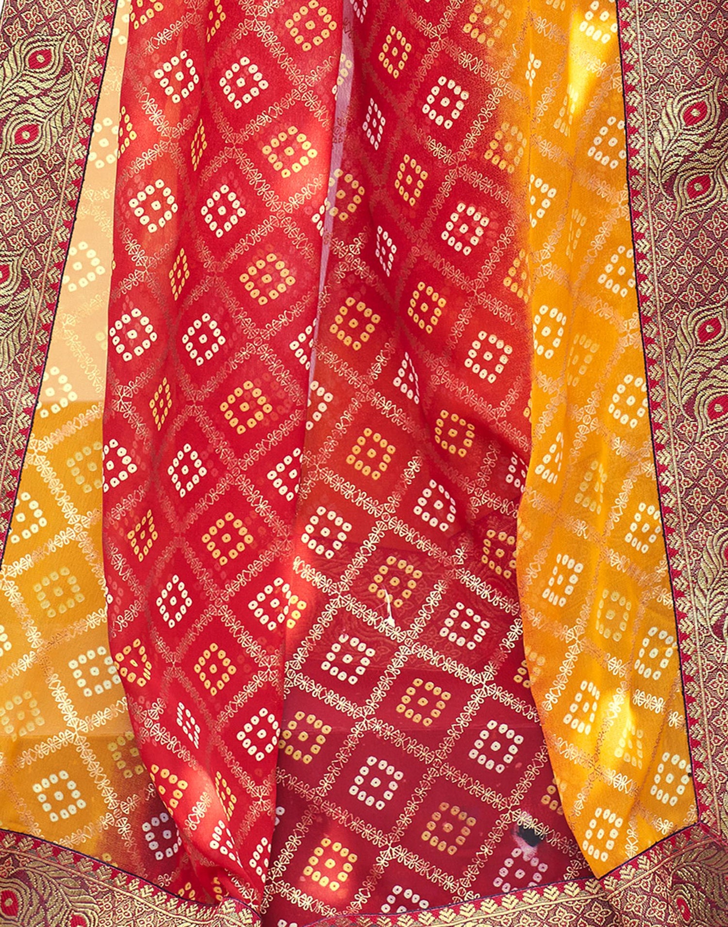 Red Bandhani Printed Saree