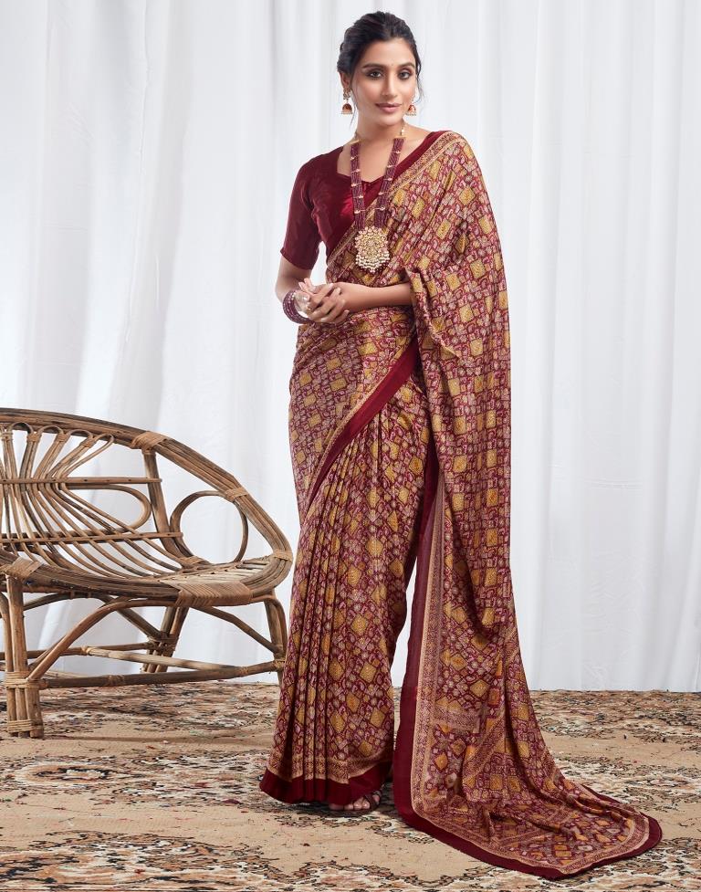 Maroon Silk Printed Saree