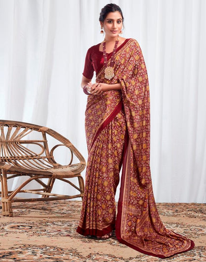 Maroon Silk Printed Saree