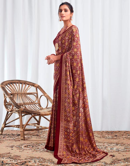 Maroon Silk Printed Saree