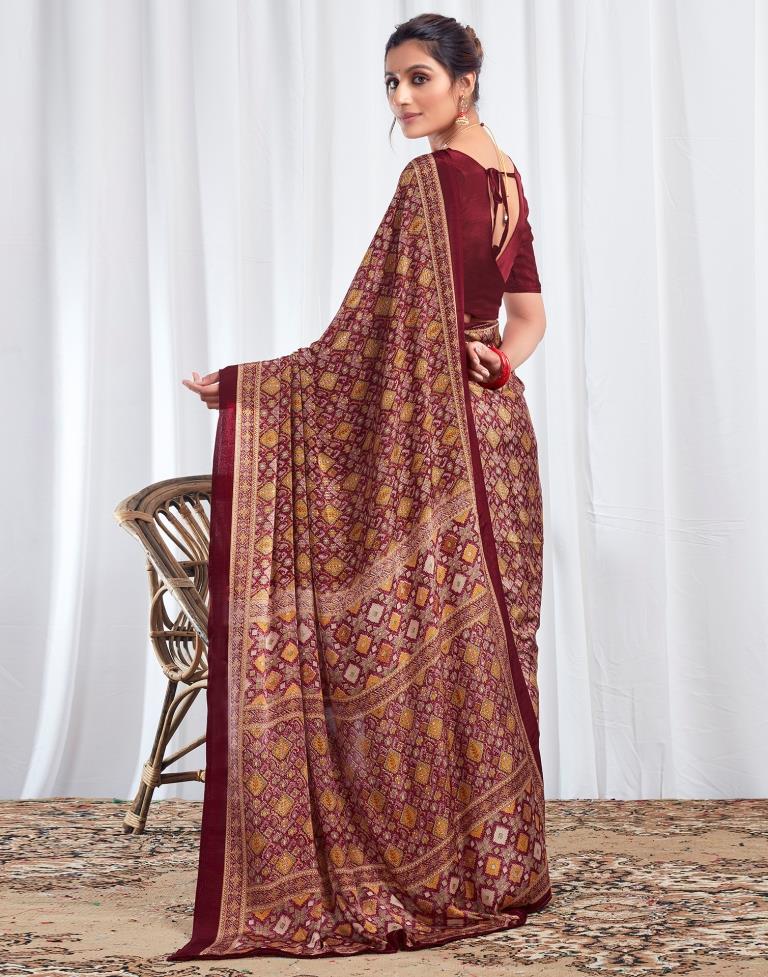 Maroon Silk Printed Saree