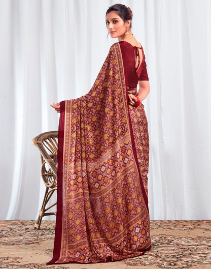 Maroon Silk Printed Saree