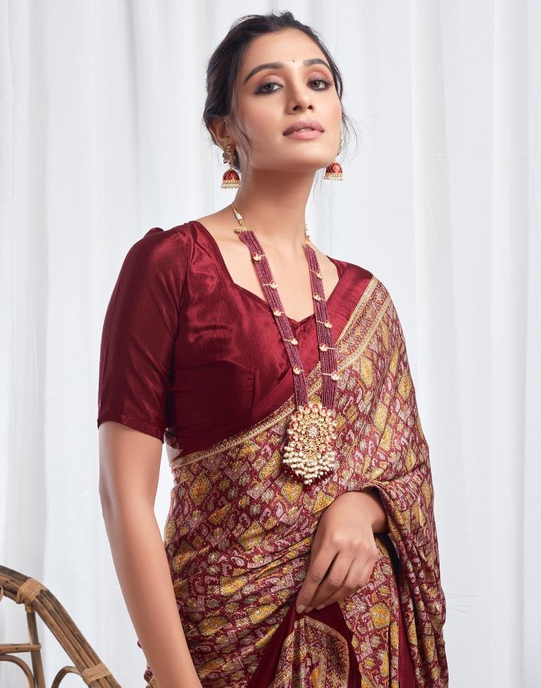 Maroon Silk Printed Saree