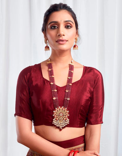 Maroon Silk Printed Saree