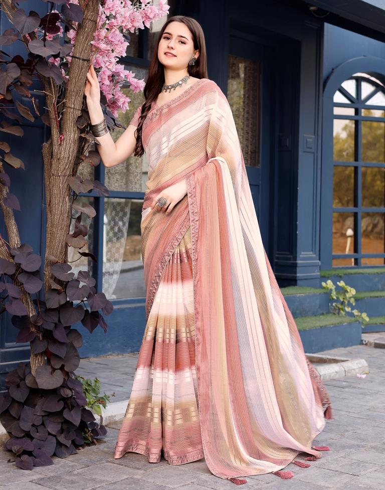 Dusty Rose Pink Georgette Printed Saree