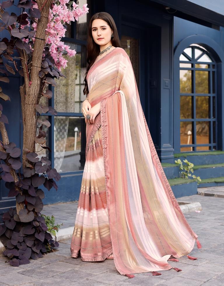 Dusty Rose Pink Georgette Printed Saree