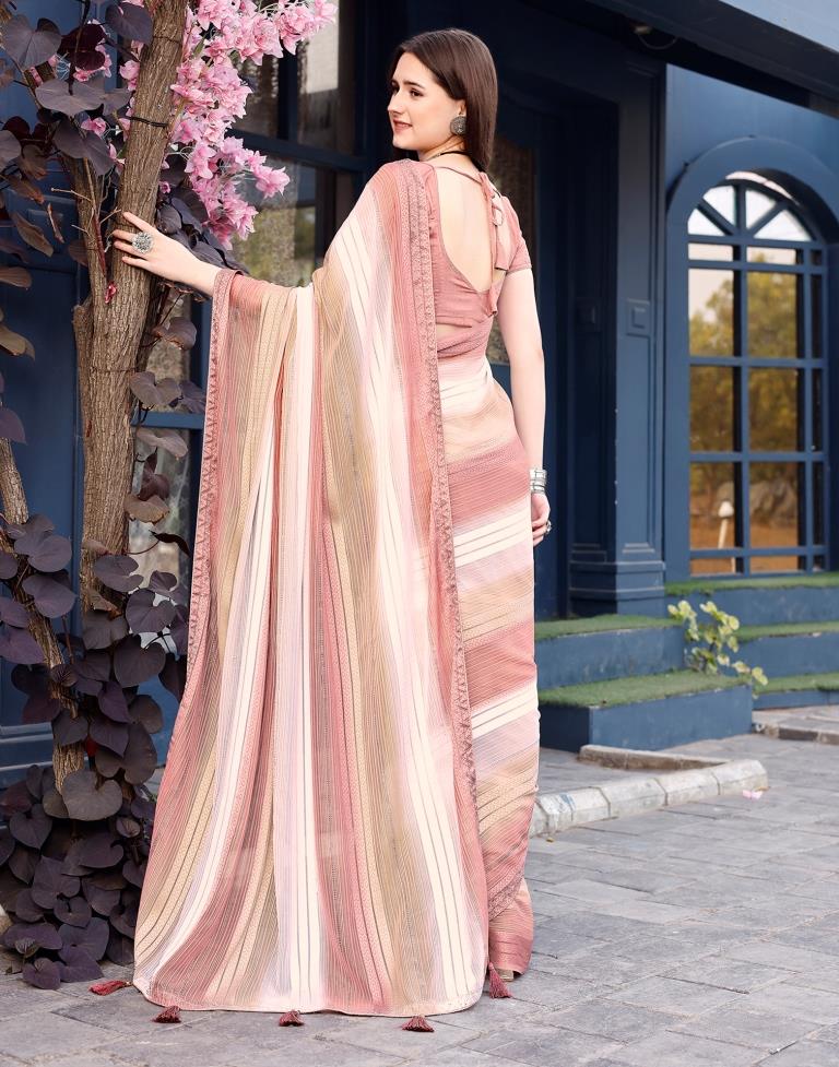 Dusty Rose Pink Georgette Printed Saree