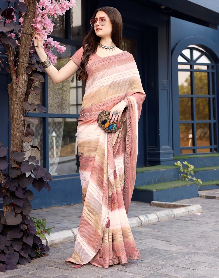 Dusty Rose Pink Georgette Printed Saree