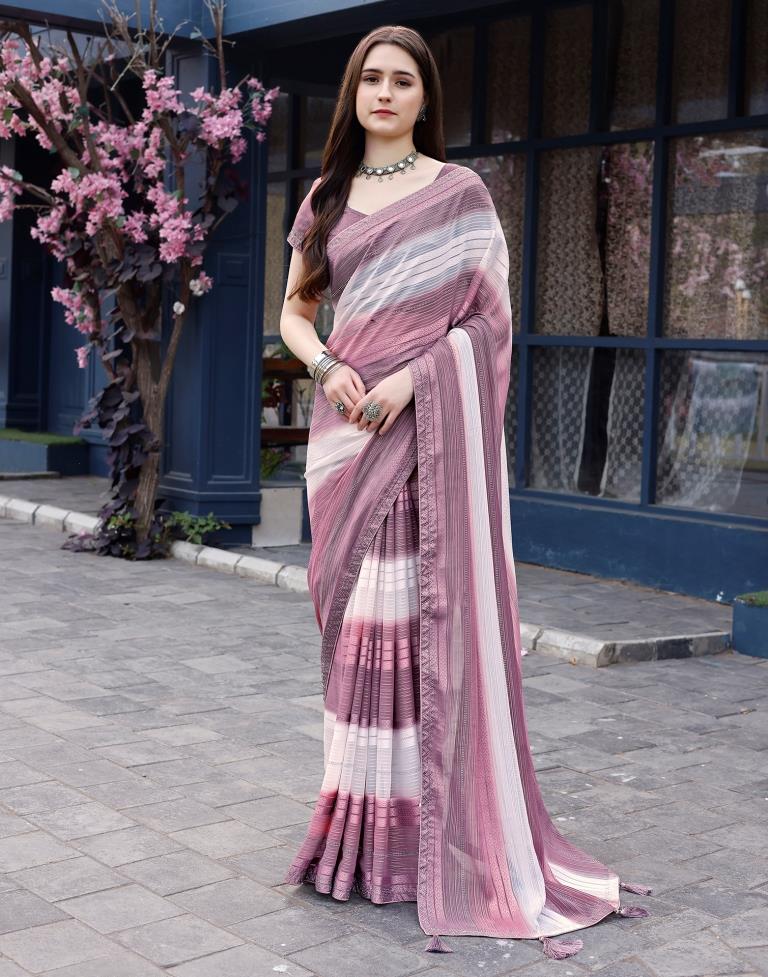 Dusty Purple Georgette Printed Saree