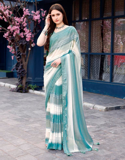 Dusty Teal Blue Georgette Printed Saree