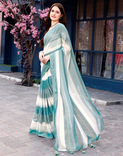 Dusty Teal Blue Georgette Printed Saree