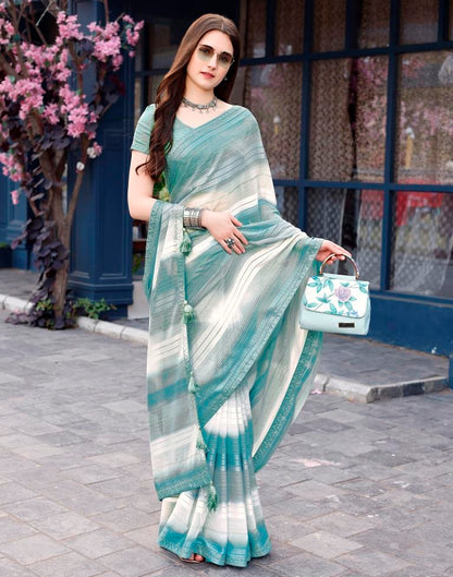 Dusty Teal Blue Georgette Printed Saree